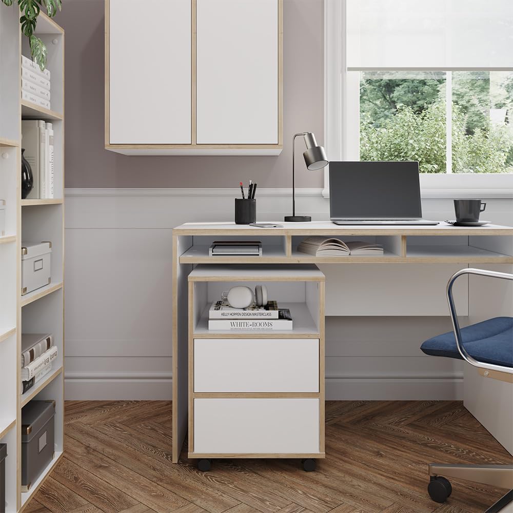 Vicco Rollcontainer Tetrix, Weiss, 42 x 55 cm mit Regalen und 2 Schubladen, Weiß