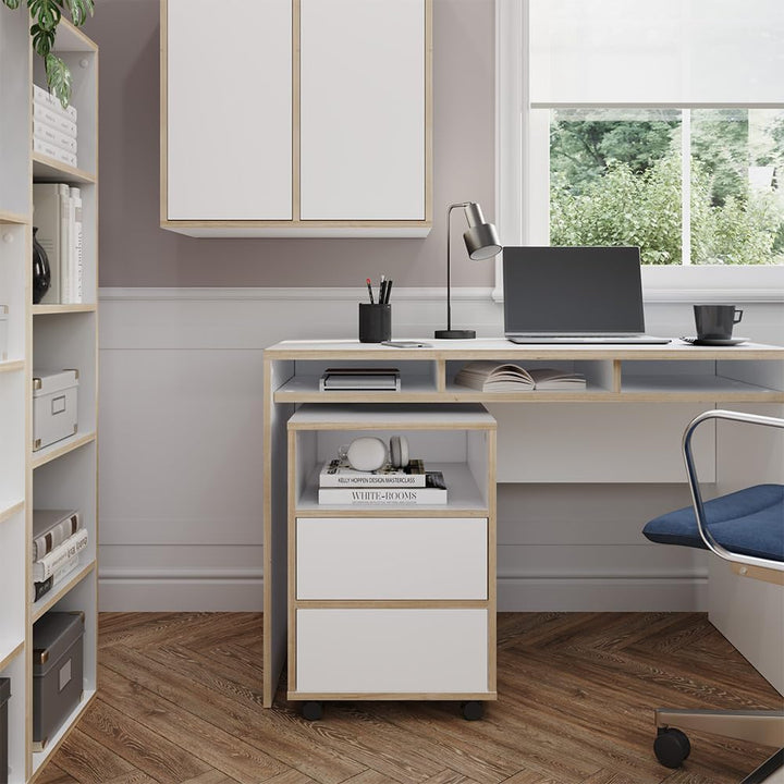 Vicco Rollcontainer Tetrix, Weiss, 42 x 55 cm mit Regalen und 2 Schubladen, Weiß