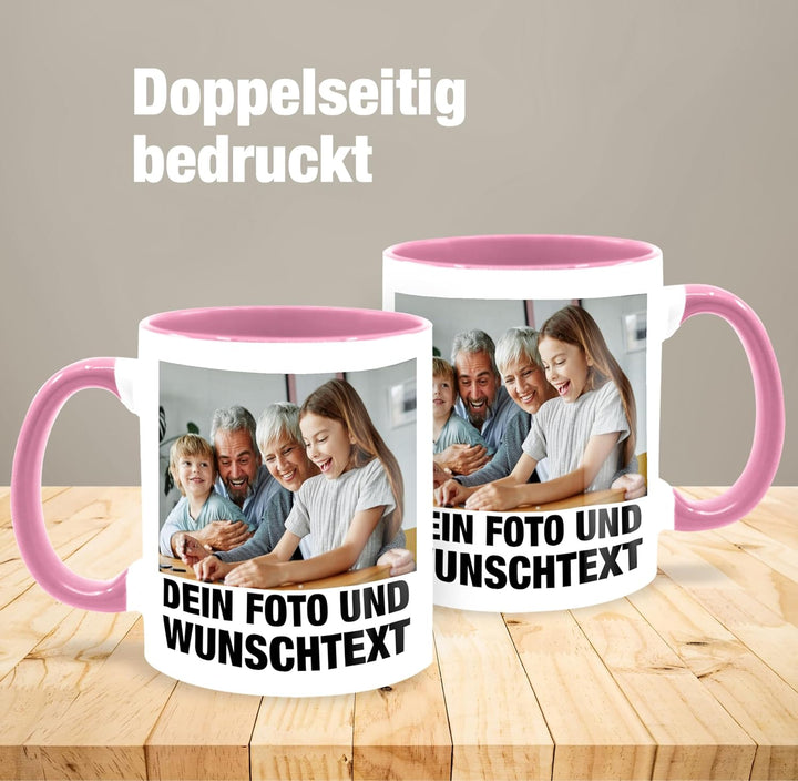 Tasse Tassen 325ml - Mit Foto I Eigenem Bild I Text I Name I Wunschtext - 325 ml - Rosa - mug with p