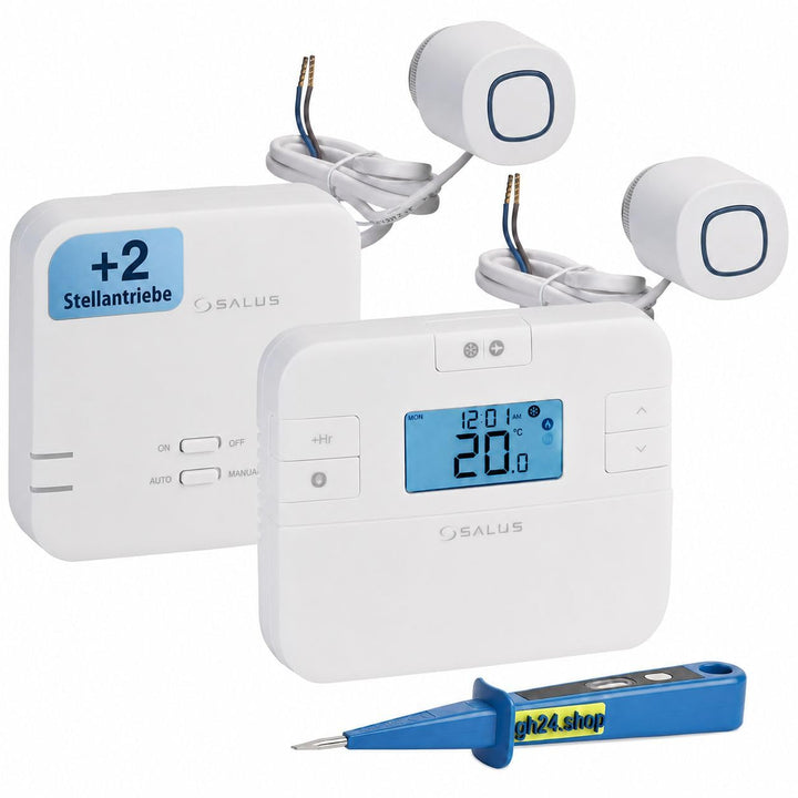 SmartHome Heizung Einzelraumregelung Digitaler Funk Raumthermostat mit Empfänger und 2 Stück Stellan