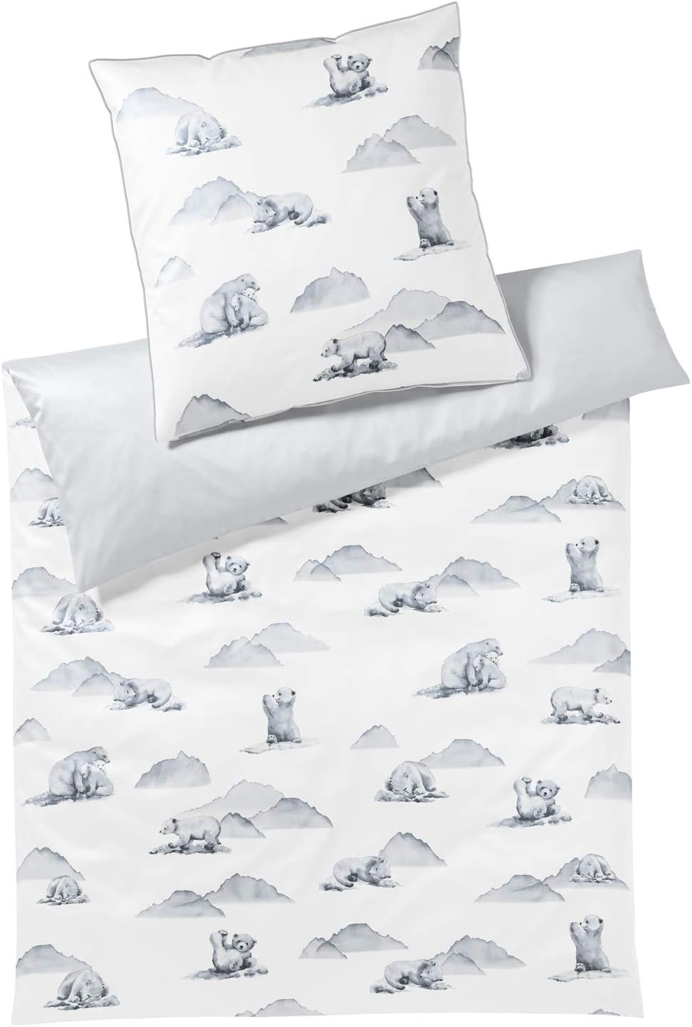 elegante Mako-Satin Bettwäsche Eisbär schneeweiss 1 Bettbezug 135 x 200 cm + 1 Kissenbezug 80 x 80 c