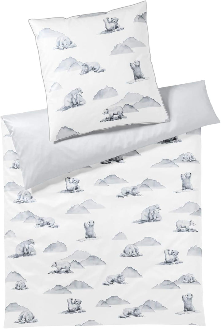 elegante Mako-Satin Bettwäsche Eisbär schneeweiss 1 Bettbezug 135 x 200 cm + 1 Kissenbezug 80 x 80 c