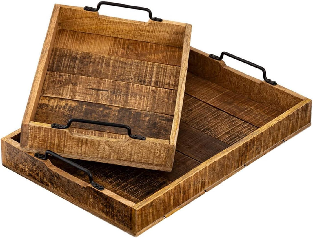 casamia Holztablett Set 2 Stück 46x31cm Serviertablett Tablett Holz Serviertablett Deko Tablett aus