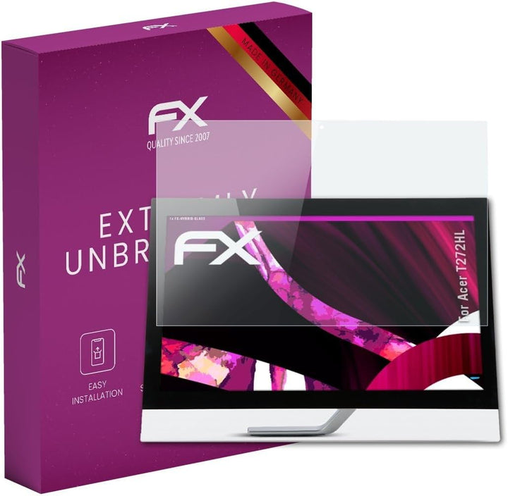 atFoliX Glasfolie kompatibel mit Acer T272HL Panzerfolie, 9H Hybrid-Glass FX Schutzpanzer Folie