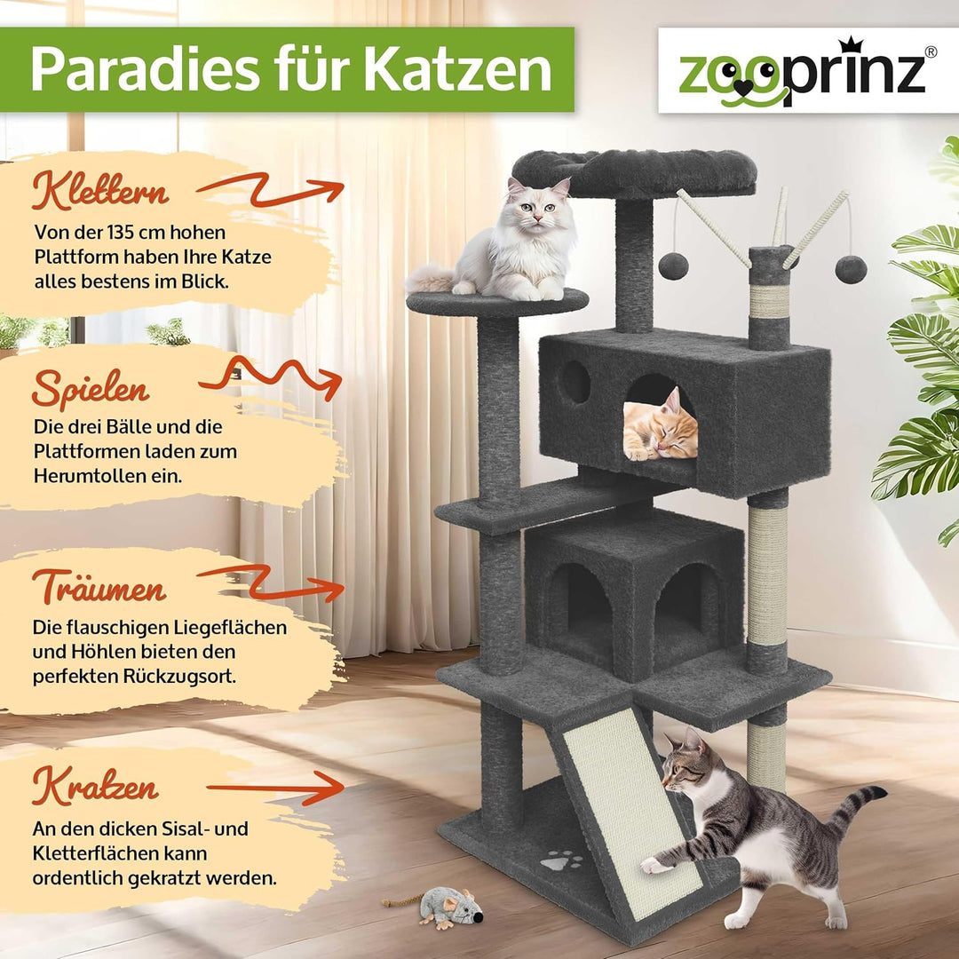zooprinz Premium Kratzbaum – Grosser XXL Kletterturm für kleine & grosse Katzen - Breiter Kratzbaum