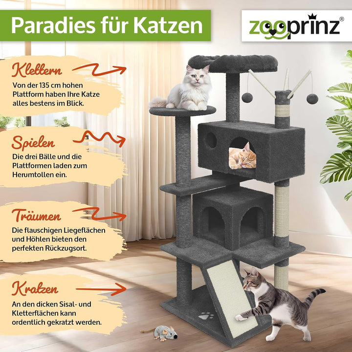 zooprinz Premium Kratzbaum – Grosser XXL Kletterturm für kleine & grosse Katzen - Breiter Kratzbaum