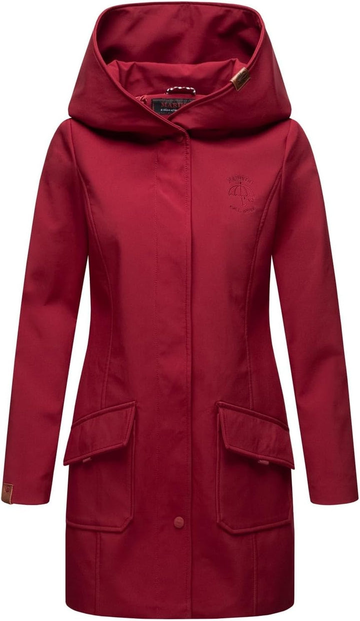 MARIKOO Damen Softshell Jacke Winterjacke wasserabweisend Outdoor lang B856 XS Bordeaux, XS Bordeaux