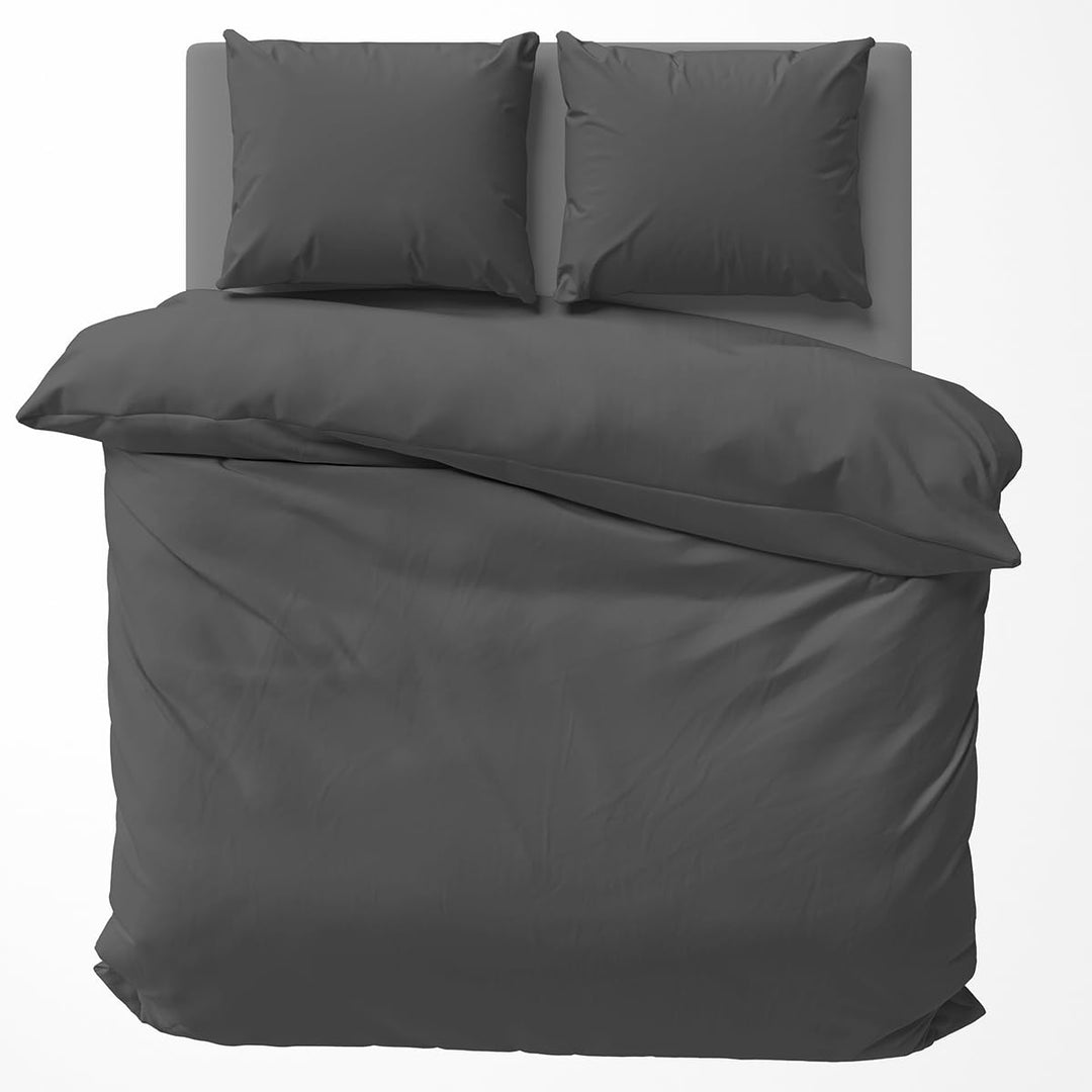 Visaggio 4 teilig Bettwäsche 135x200 cm Baumwolle Uni Bettbezug Garnitur Set Einfarbig Anthrazit 135