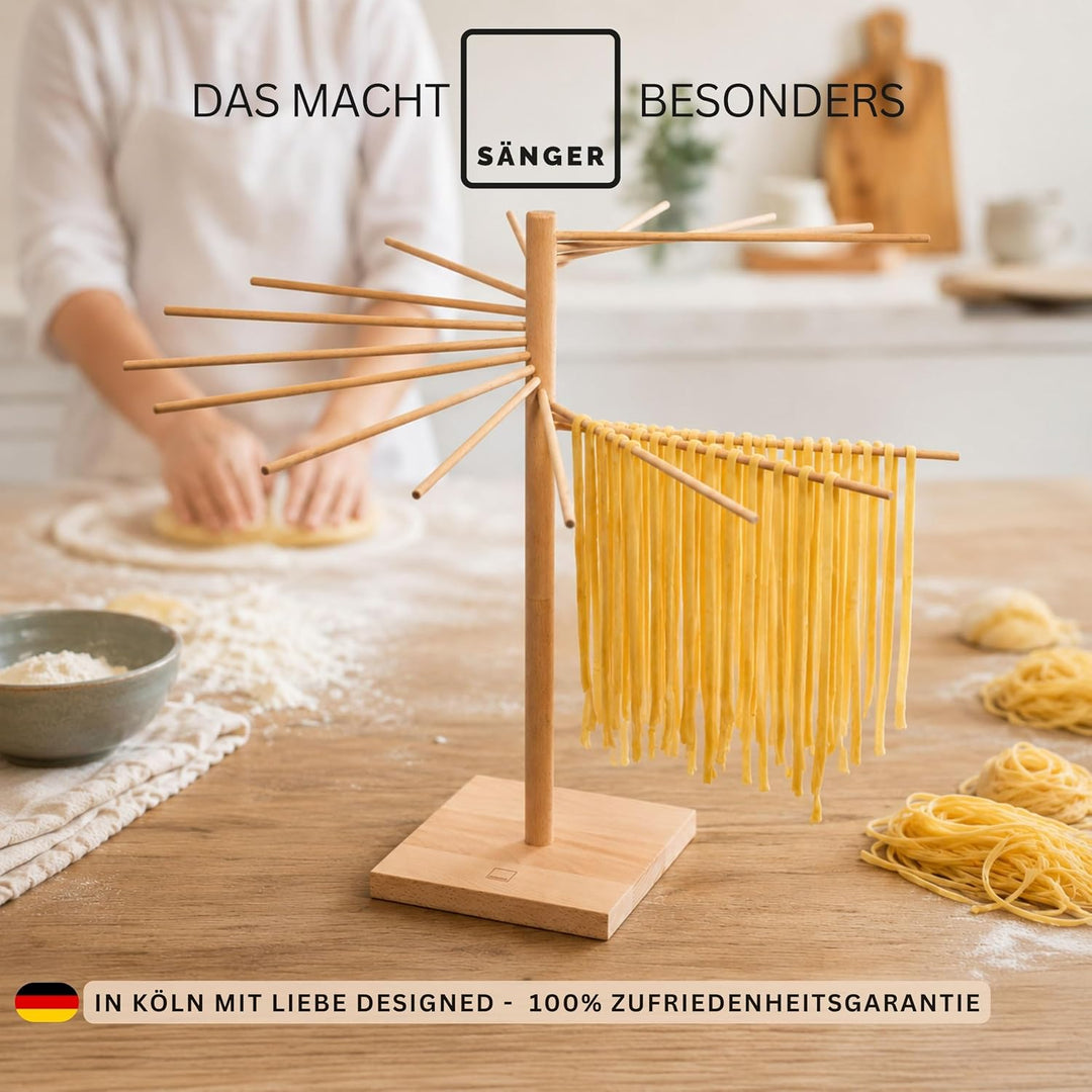 Sänger | Pastatrockner aus Holz, Nudeltrockner, Nudelständer zum Trocknen, Gesamthöhe 50cm, mit 16 a
