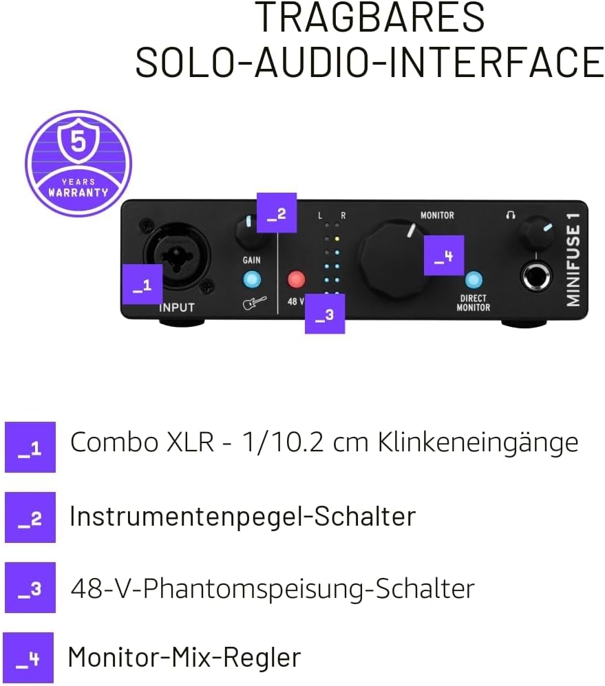 Arturia - MiniFuse 1 - Kompaktes USB-Audio-Interface mit Kreativer Software für Hochwertige Aufnahme