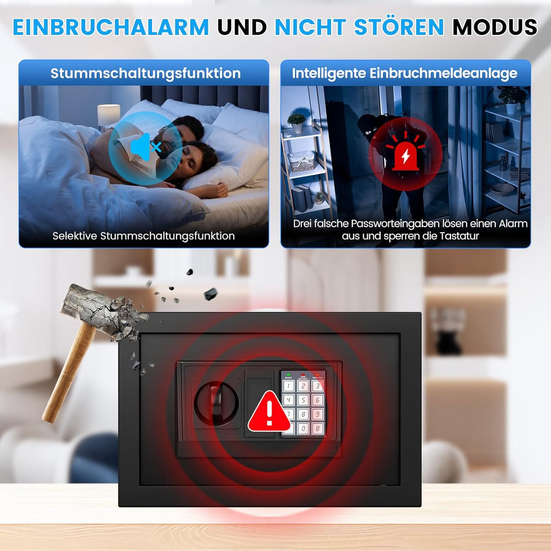 Klein Tresor für Zuhause, 15L Digitaler Möbeltresor Klein mit Feuerfester Wasserdicht Geldtasche, He