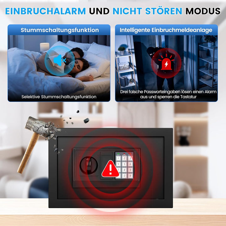 Klein Tresor für Zuhause, 15L Digitaler Möbeltresor Klein mit Feuerfester Wasserdicht Geldtasche, He