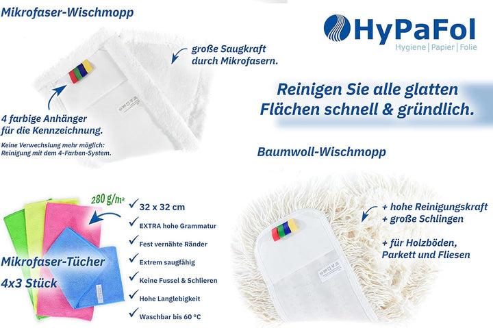 Hypafol Mini Reinigungswagen | Set 40 cm | 2-Kammer Putzwagen mit 24l Eimer mit Trennwand | mit Mopp