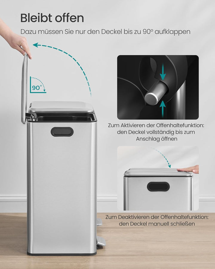 SONGMICS Mülleimer Küche, 2 x 30 L, 2 Fächer, Mülltrennsystem, Softclose, herausnehmbare Inneneimer,