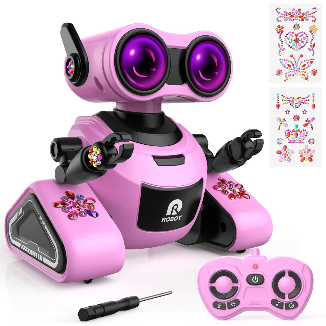 Yerloa Ferngesteuerter Roboter für Kinder Ab 4 Jahre - Mit 3D Aufklebern, Musik und Lichtern - Weihn