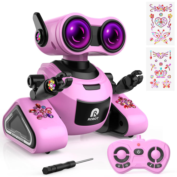 Yerloa Ferngesteuerter Roboter für Kinder Ab 4 Jahre - Mit 3D Aufklebern, Musik und Lichtern - Weihn