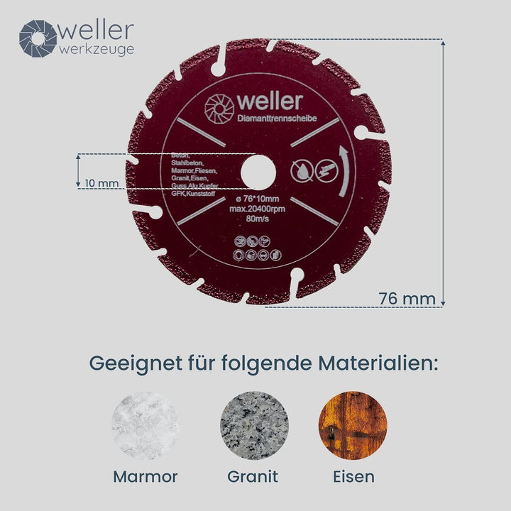 6x Sägeblatt Trennscheiben Set Ø76x10mm für mini Akku Winkelschleifer 10,8V 12V für alle Materialien