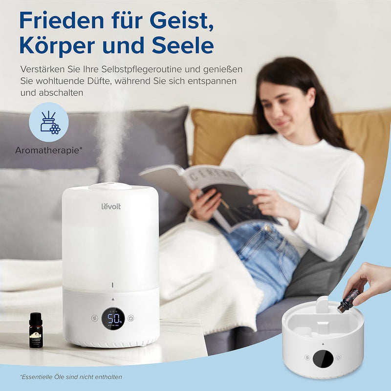 LEVOIT 3L Top Fill Luftbefeuchter, 360° Drehbare Düse Cool Mist Humidifier, 300 ml/H Nebelvolumen, 2