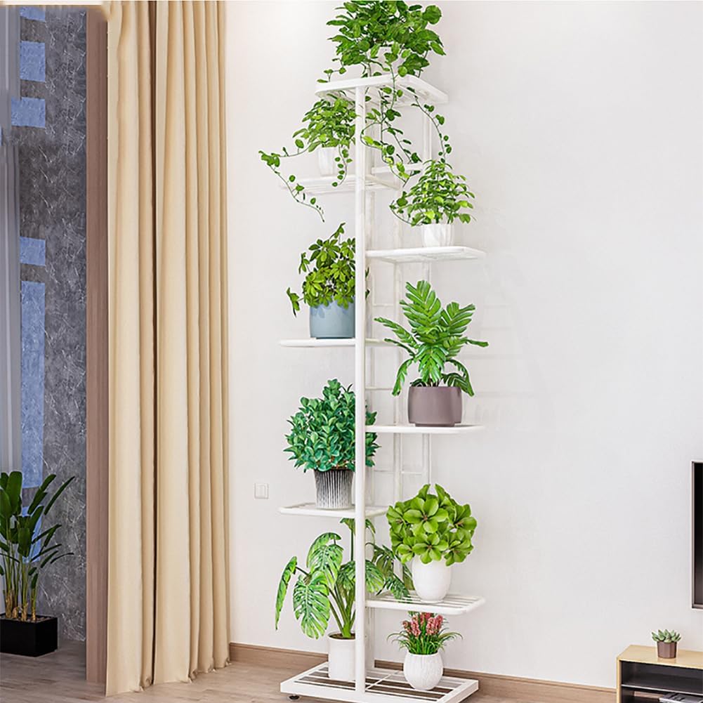 8 Etagen PflanzenstäNder 141cm BlumenstäNder Metall Weiss Pflanzenregal Indoor Outdoor Blumenregal B