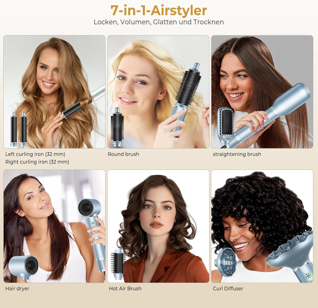 Hair Styler Set 7 in 1OKWRAP Airstyler Hair Styler With 110000 U/Min Hochtouriger Motor Haartrockner
