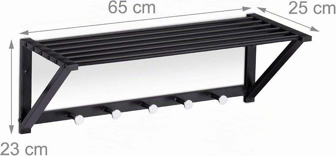 Relaxdays Wandgarderobe mit Ablage, Garderobenleiste 5 Haken, Flur &amp; Bad, modern, Metall, HBT 23 x 6