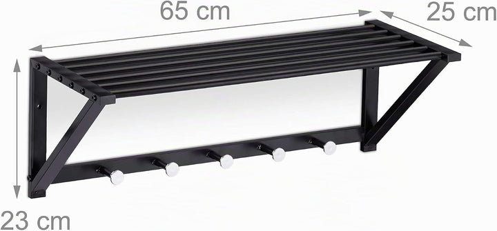 Relaxdays Wandgarderobe mit Ablage, Garderobenleiste 5 Haken, Flur &amp; Bad, modern, Metall, HBT 23 x 6