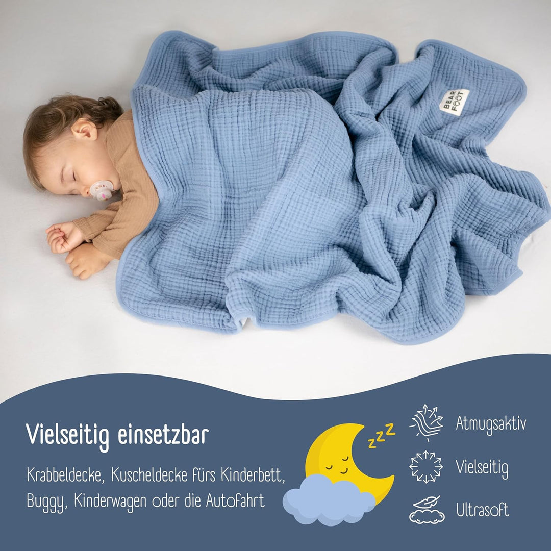 BEARFOOT Babydecke - Musselin Fleecedecke (Baumwolle, Fleece) flauschig weiche Kuscheldecke, Baby/Ne