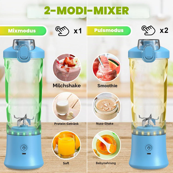 Tragbarer Mixer Smoothie Maker - 600ml Mini Standmixer to Go - 6 Klingen, Reisedeckel und Isolierte