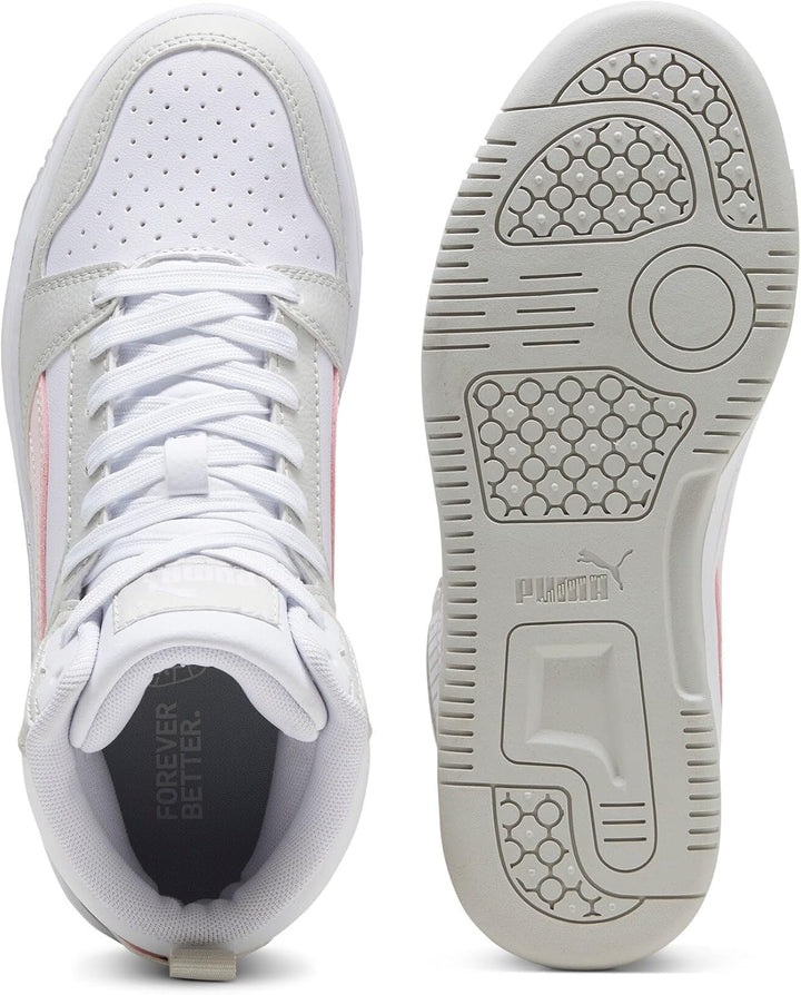 PUMA Unisex Kinder Rebound V6 Mid Jr Sneaker 35.5 EU Puma White Frosty Pink Sedate Gray, 35.5 EU Pum