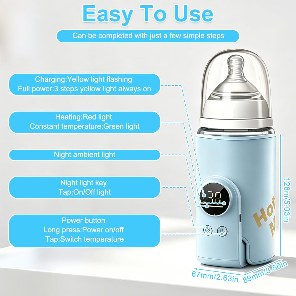 Flaschenwärmer Baby Unterwegs, Tragbarer Baby Flaschenwärmer mit LCD-Display 8000mAh Milchwärmer Bab