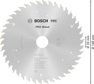 Bosch Accessories 1x Kreissägeblatt Standard for Wood (Holz, Sägeblatt Ø 140 x 20 x 1,5 mm, 42 Zähne