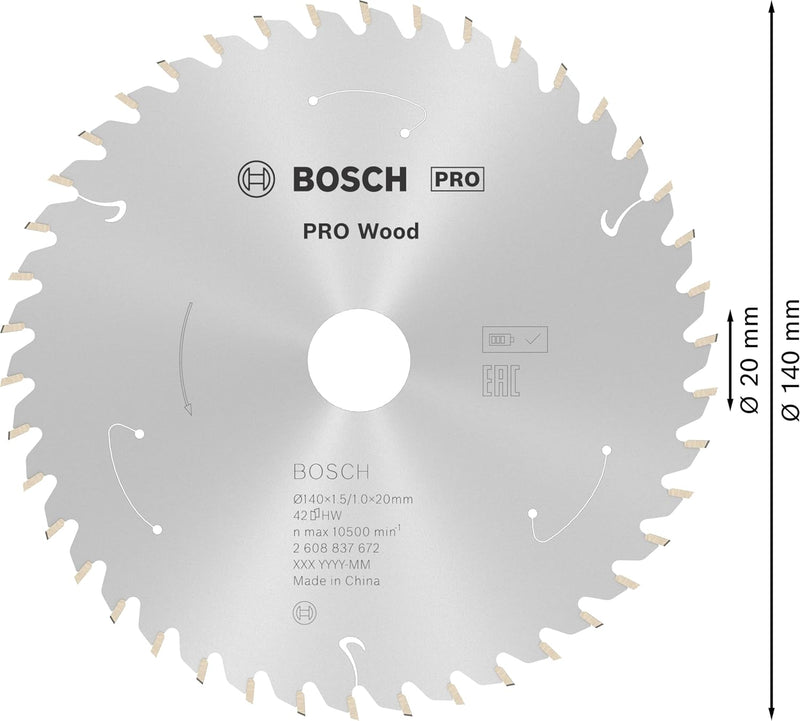 Bosch Accessories 1x Kreissägeblatt Standard for Wood (Holz, Sägeblatt Ø 140 x 20 x 1,5 mm, 42 Zähne