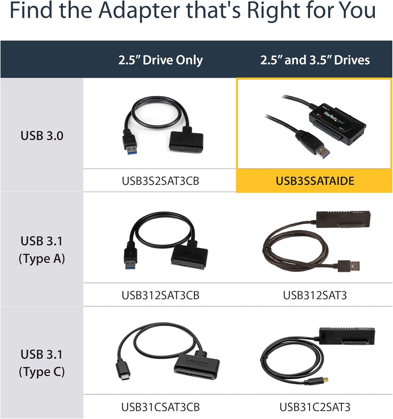 StarTech.com USB 3.0 auf SATA / IDE Festplatten Adapter/ Konverter - USB zu SSD HDD Adapter Kit, USB