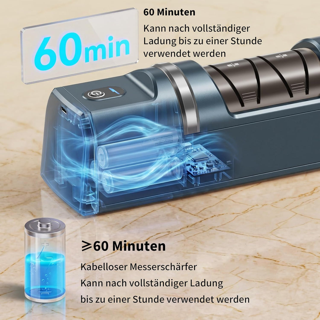 Elektrischer Messerschärfer, 5-in-1 Messerschärfer mit 3-Geschwindigkeiten Einstellung, wiederauflad