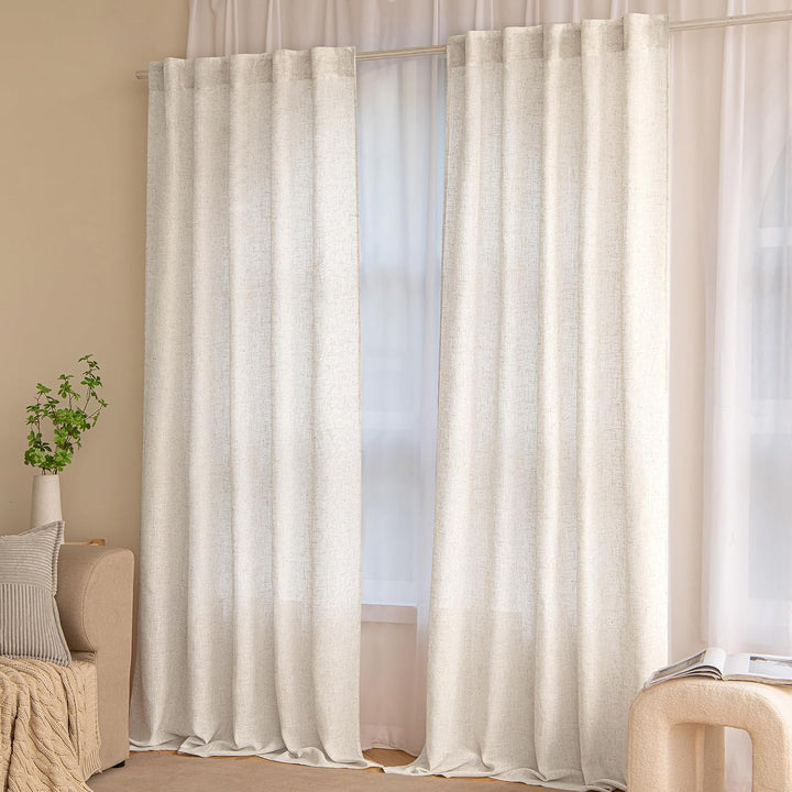 MIULEE Gardinen Vorhänge schlaufenschal Voile Vorhang Modern Leinenoptik Halbtransparent für Wohnzim