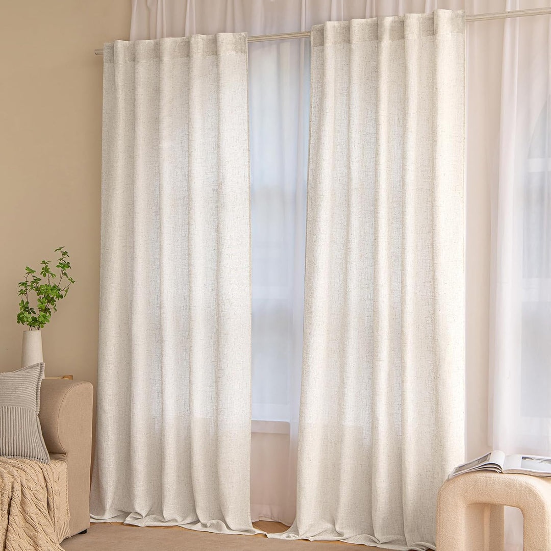MIULEE Gardinen Vorhänge schlaufenschal Voile Vorhang Modern Leinenoptik Halbtransparent für Wohnzim