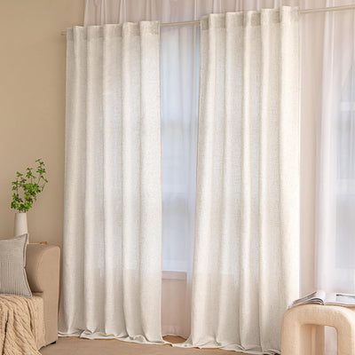MIULEE Gardinen Vorhänge schlaufenschal Voile Vorhang Modern Leinenoptik Halbtransparent für Wohnzim