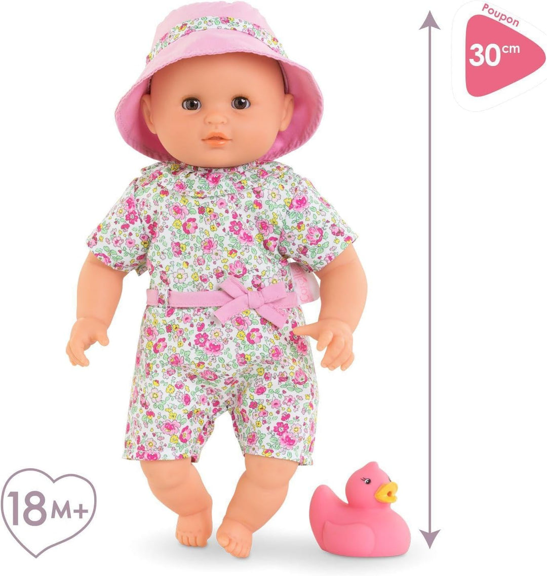 Corolle 9000100600 - Ma Premiere Poupee Badebaby Coralie, Weichkörper-Badepuppe mit Badetier, Schlaf