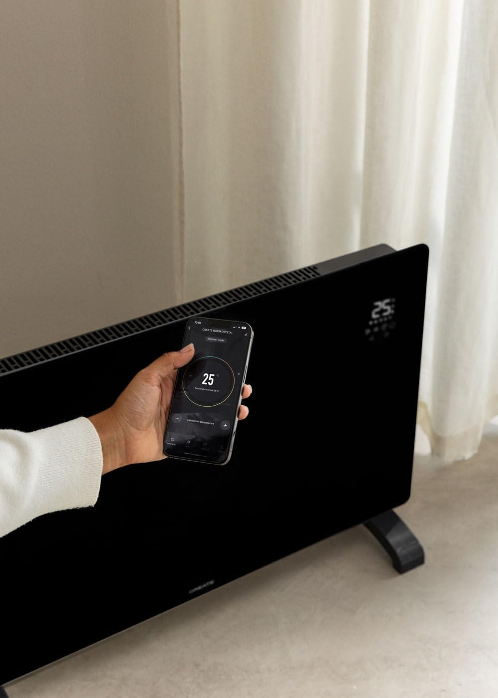 CREATE/WARM CRYSTAL 2000 W/Elektrischer Konvektor aus Glas mit WiFi schwarz/LED-Touchscreen, 2 Leist