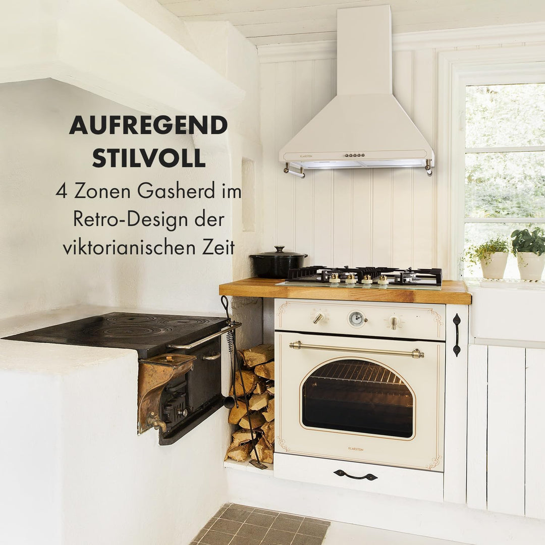 Klarstein Victoria - Gaskochfeld Gasherd, Einbau, Sabaf-Brenner, Erdgas/Propangas, Sicherheitsventil