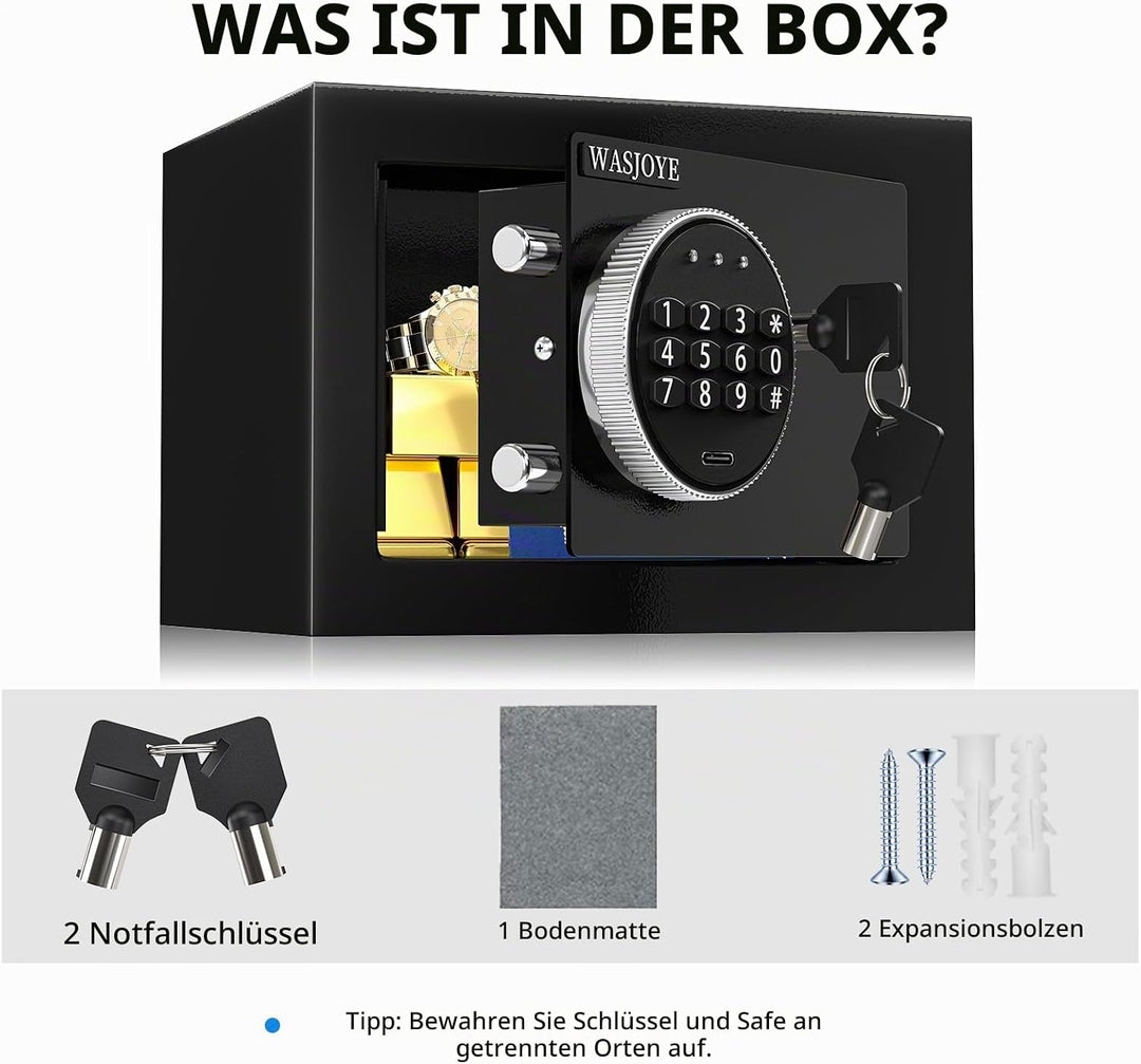 WASJOYE Mini Safe Tresor MöBeltresor Klein,Mini Tresor mit Schlüssel,Tresor Kinder mit Zahlenschloss