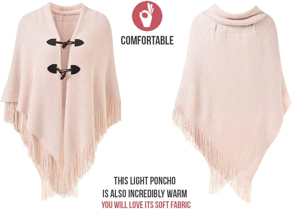Ferand Damen Poncho Locker sitzender Cape Schal mit offener Vorderseite für Herbst und Winter Rosa,