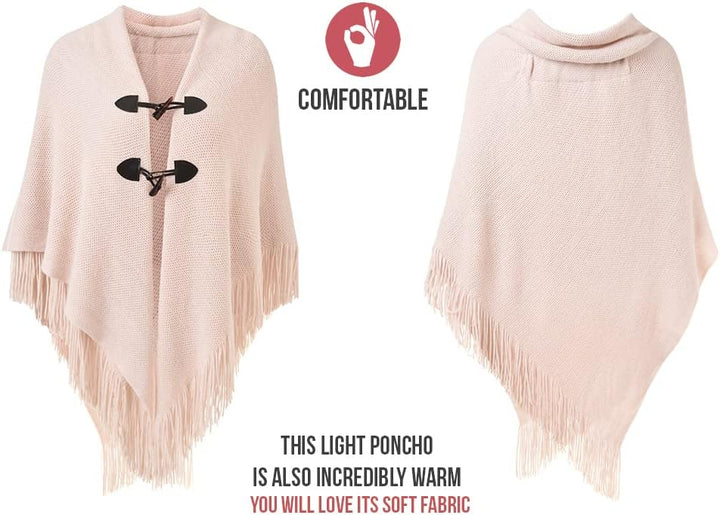 Ferand Damen Poncho Locker sitzender Cape Schal mit offener Vorderseite für Herbst und Winter Rosa,