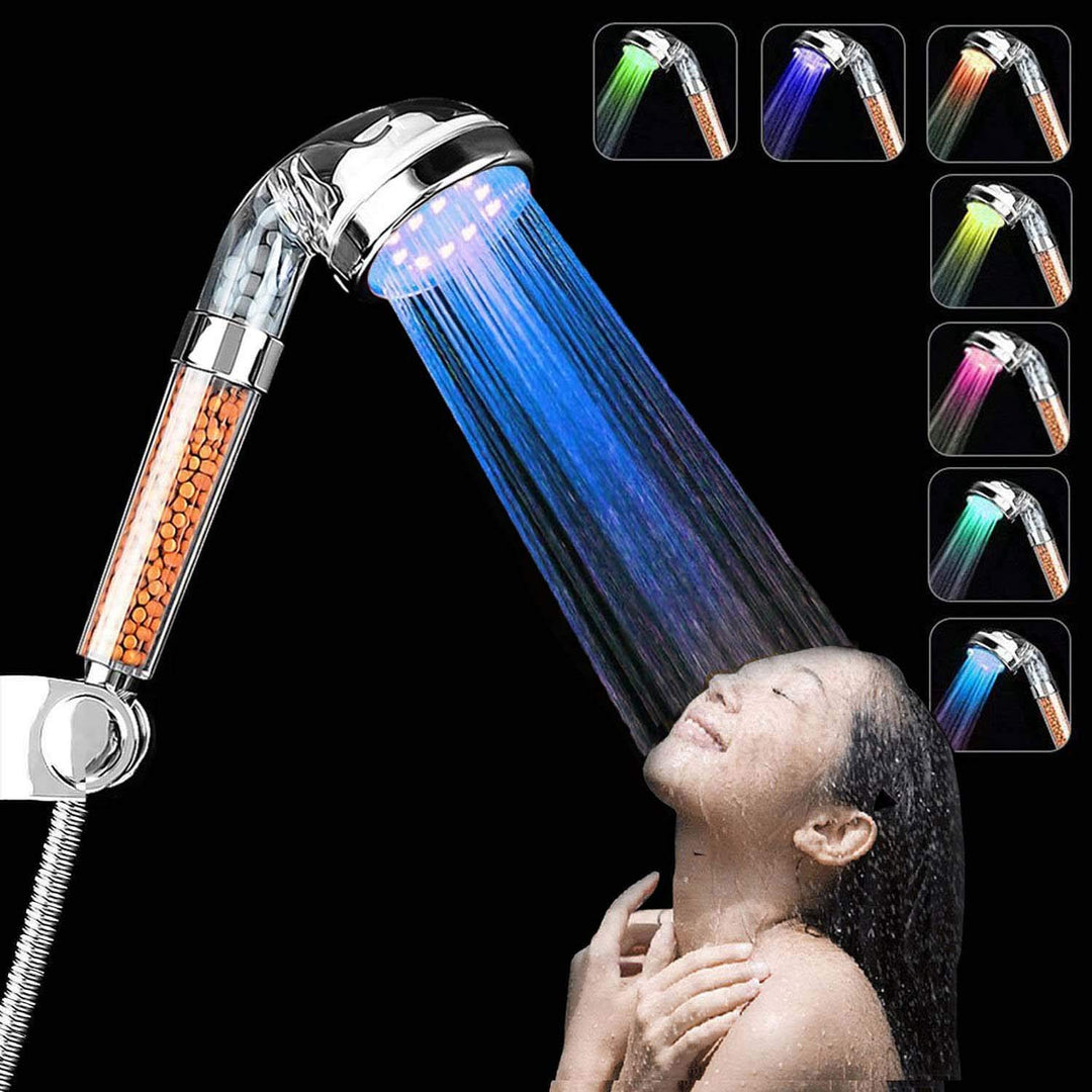 Duschkopf, Handbrause, Hochdruck-LED-Duschkopf mit 7 wechselnden Farben, wassersparend, negativer Io