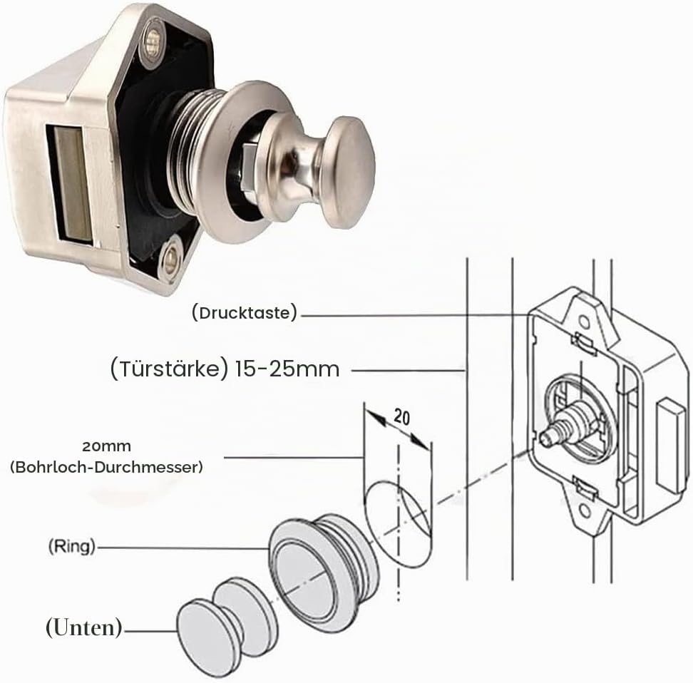 10 Stück Push Button Catch Door Lock Verriegelung Türschloss 15-20mm Keyless Metall Push Button Lock
