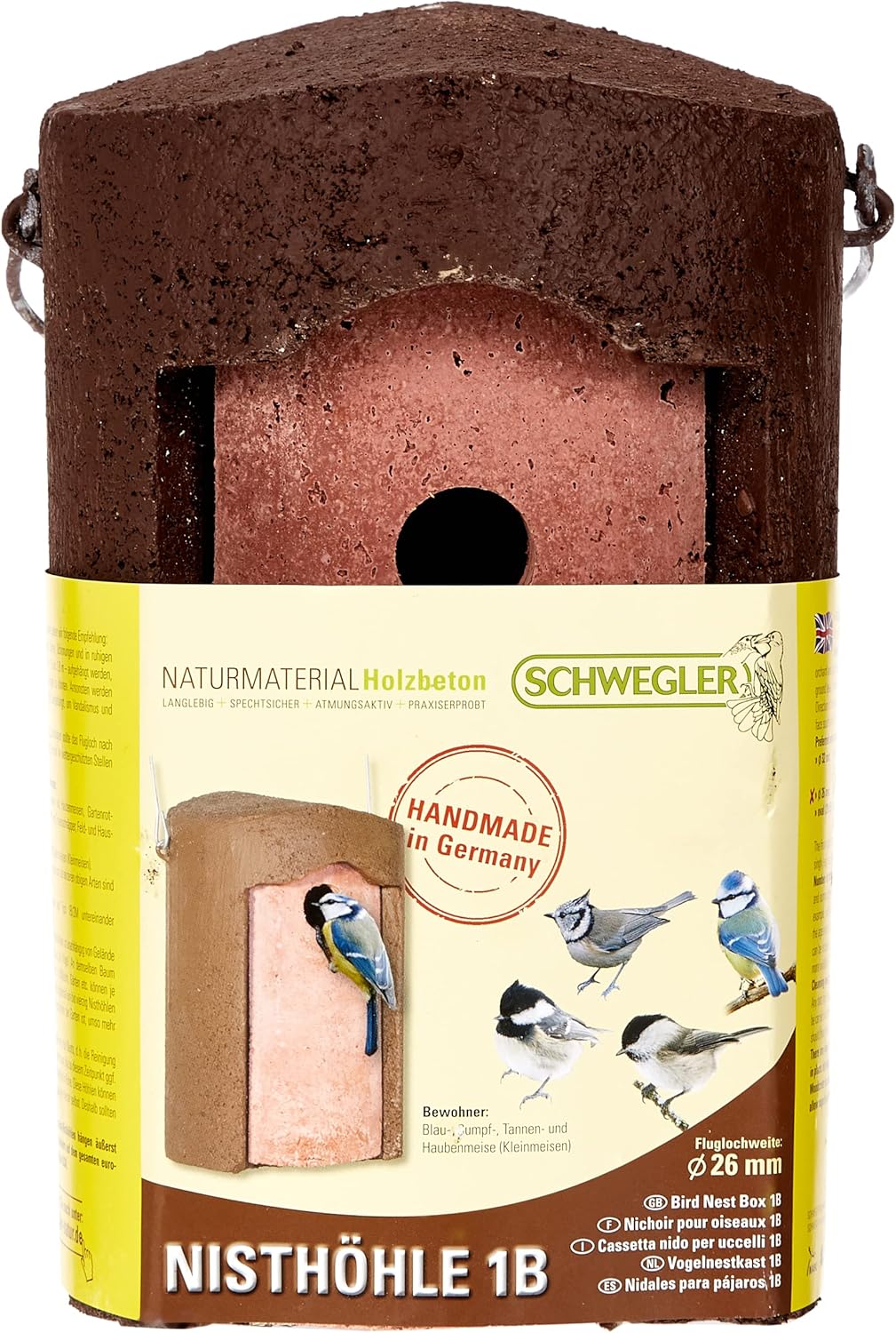 Schwegler 510150 Nisthöhle für Kleinvögel, Einflugloch 26 mm, zum Aufhängen