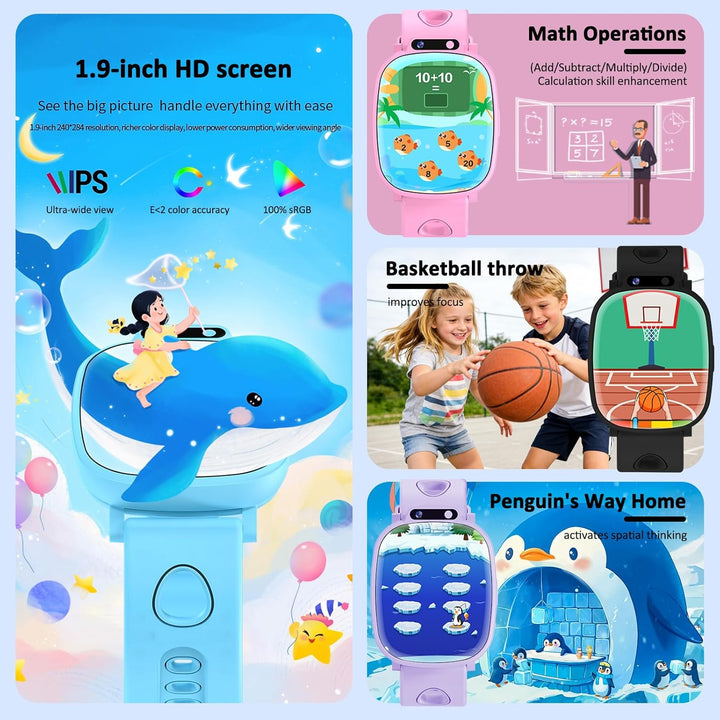 Smartwatch Kinder für Mädchen Jungen Geschenk mit 1,9" Gesicht 18 Spiel, Smart Watch Geburtstag Gesc