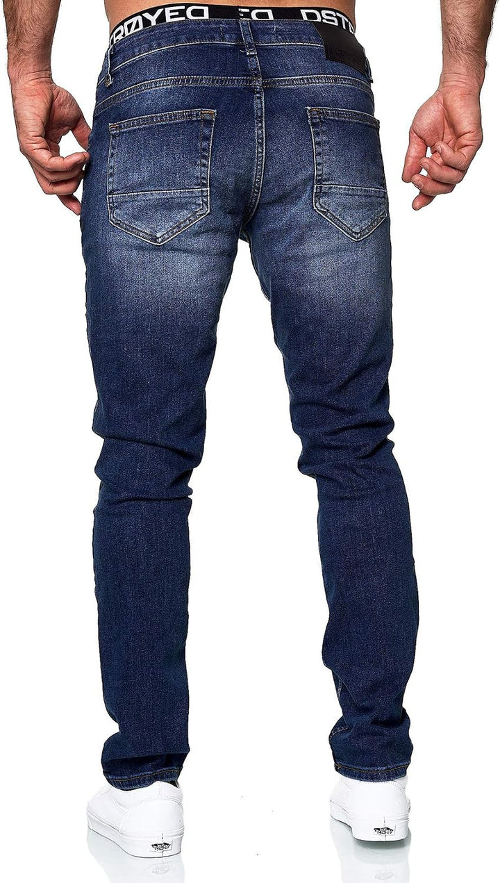MERISH Jeans Herren Slim Fit Stretch Jeanshose Designer Hose Denim 9148-2100 31W / 30L 501-1 Dunkelb