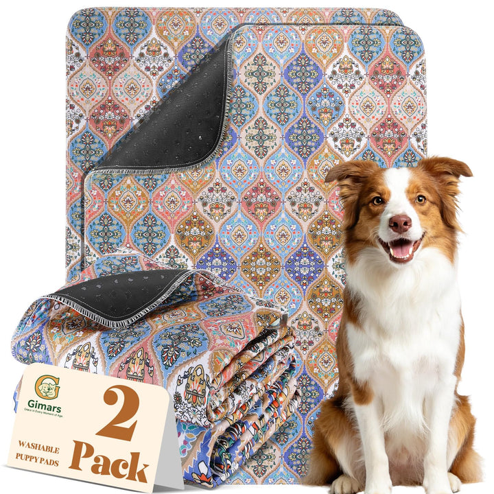Gimars 2er Set 50 x 60 cm Welpenunterlagen Waschbar im Boho-Design, Wiederverwendbare Hundematte für