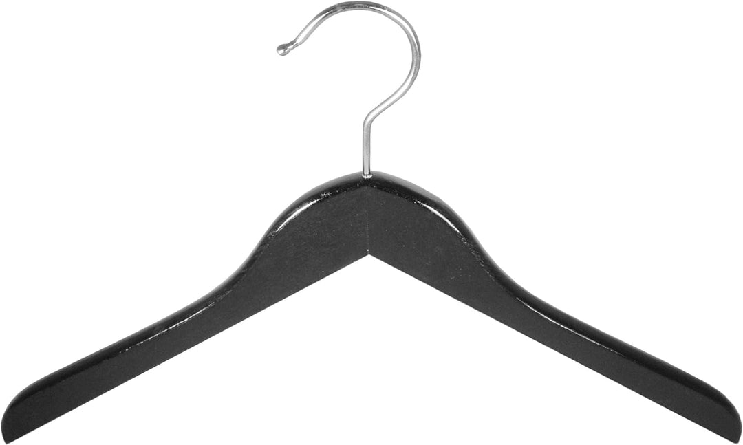 Kleiderbuegelshop24 Holzbügel für Oberteile, Blusenbügel, flach, 45 cm, schwarz, 5 Stück